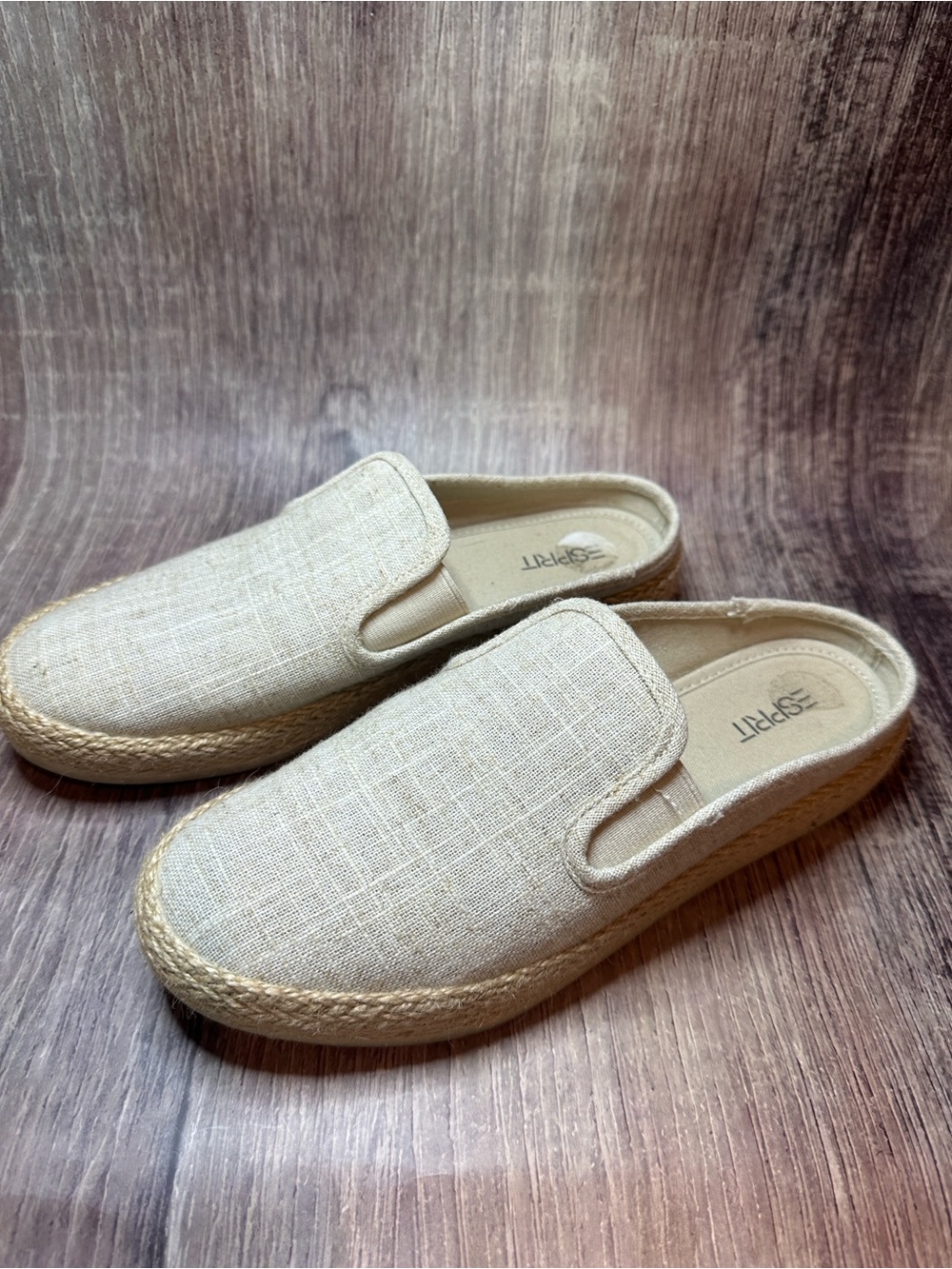Esprit Women's Beige Linen Espadrille Slip-On Mules
